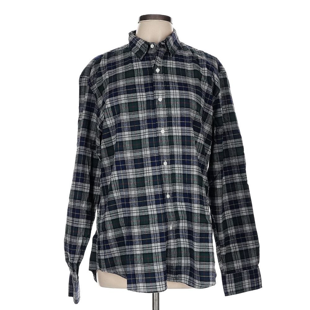 Frank & Eileen Finbar Blue Green Plaid Button Down cotton flannel Shirt Large